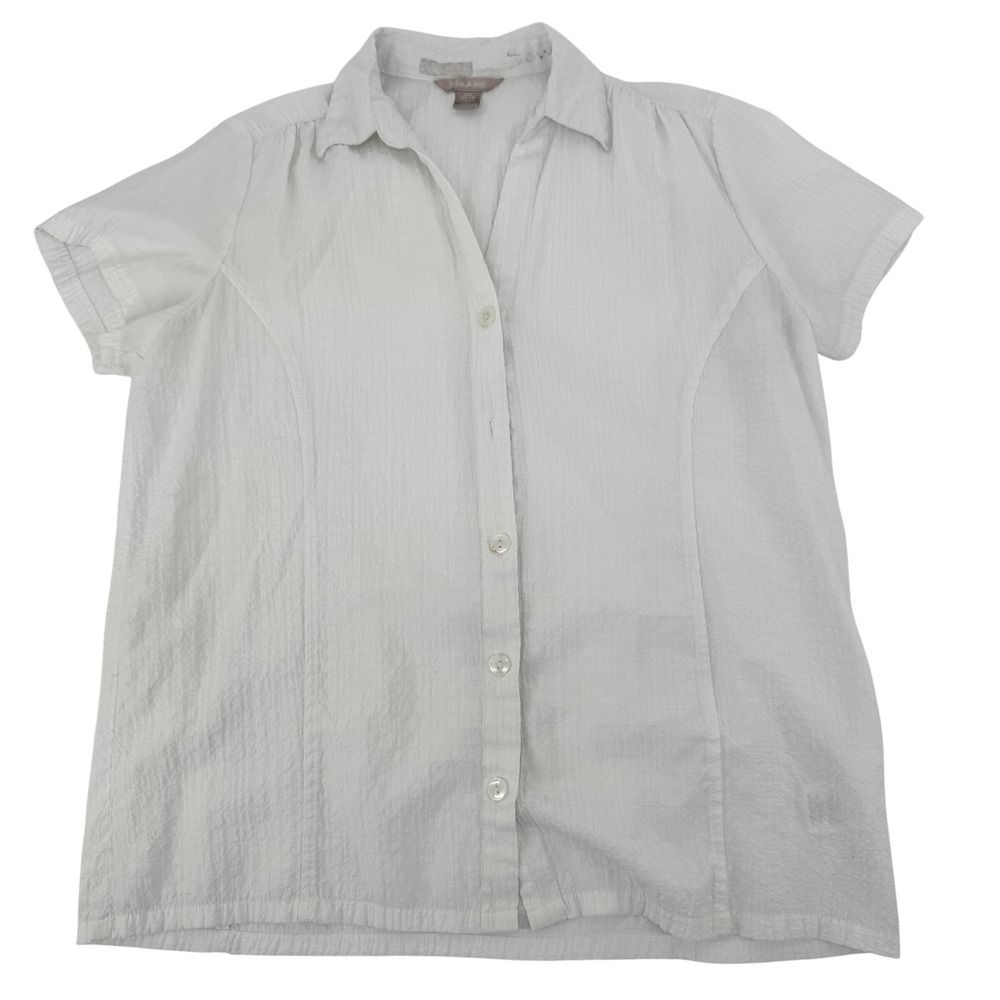 White Stag Button Down Shirt Womens L 12-14 Arctic White Short Sleeve WL21722